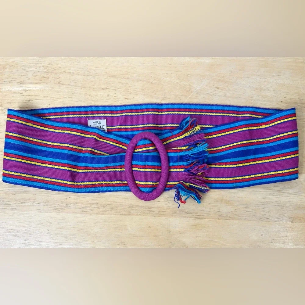 Liz Claiborne Woven Belt Women’s 34” Colorful Striped 80s Retro Fringed Hippie